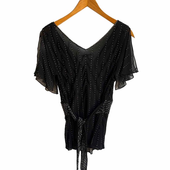 Adrianna Papell evening black beaded 100% silk top - Picture 2 of 5